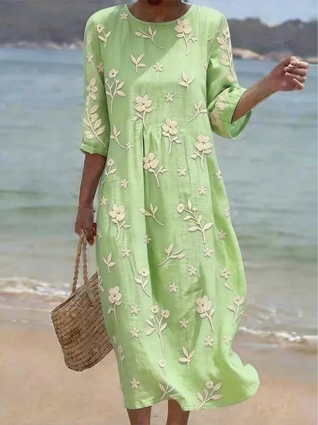 Margaret | Embroidered Mid-Sleeve Dress