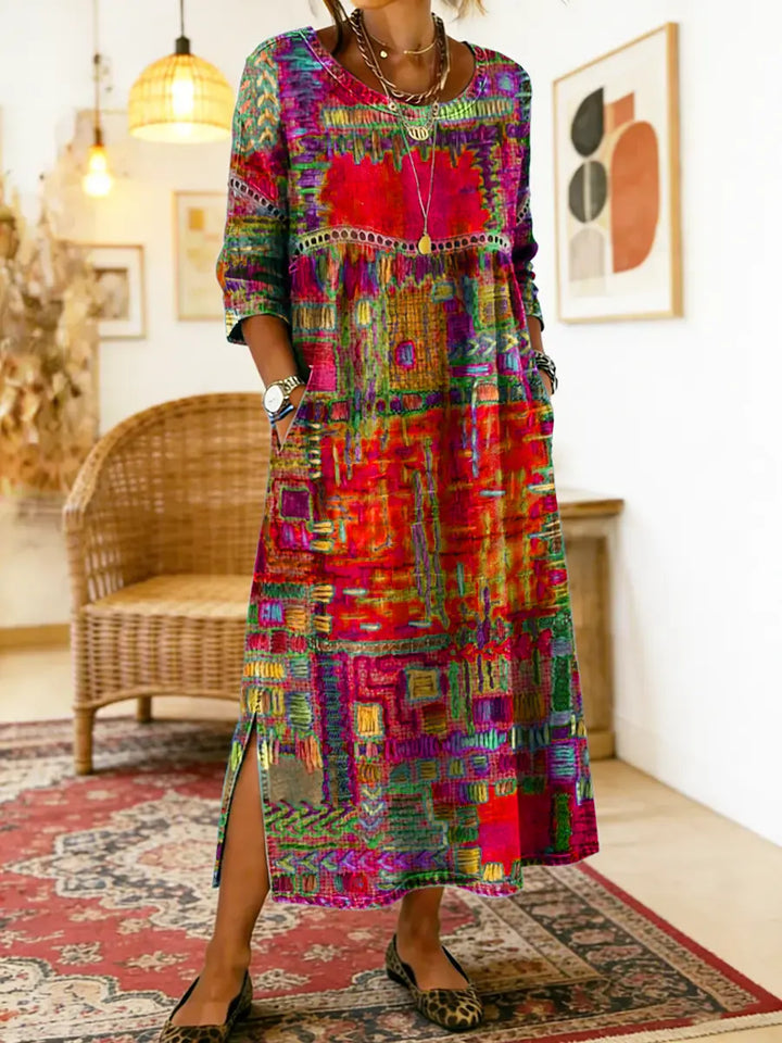 Manuela | Printed Dress with Ethnic Patchwork