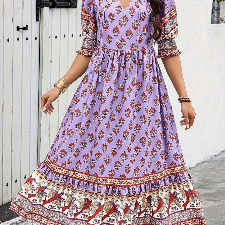 Alicia | Elegant Bohemian Style Long Dress with Lantern Sleeves
