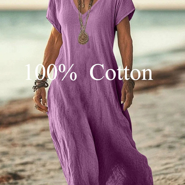 Angela |  100% cotton V-neck Maxi Dress