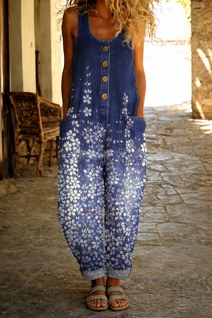 Women's Casual Denim-Look Jumpsuit
