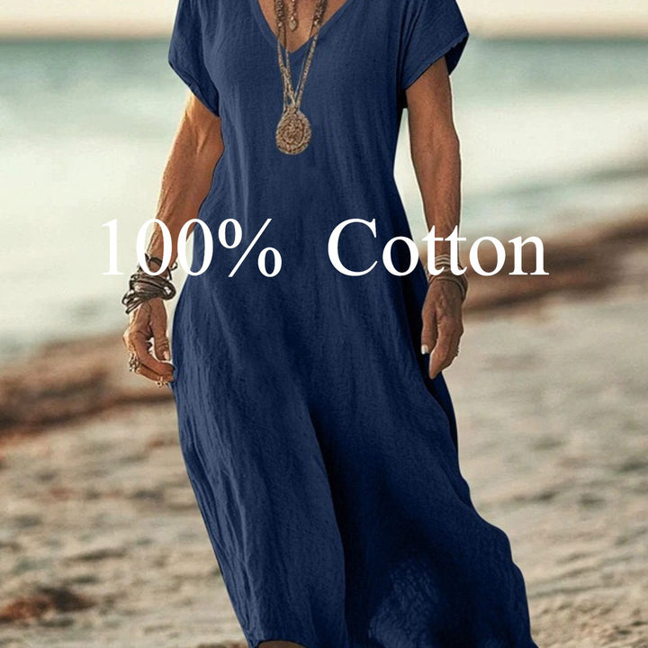 Angela |  100% cotton V-neck Maxi Dress