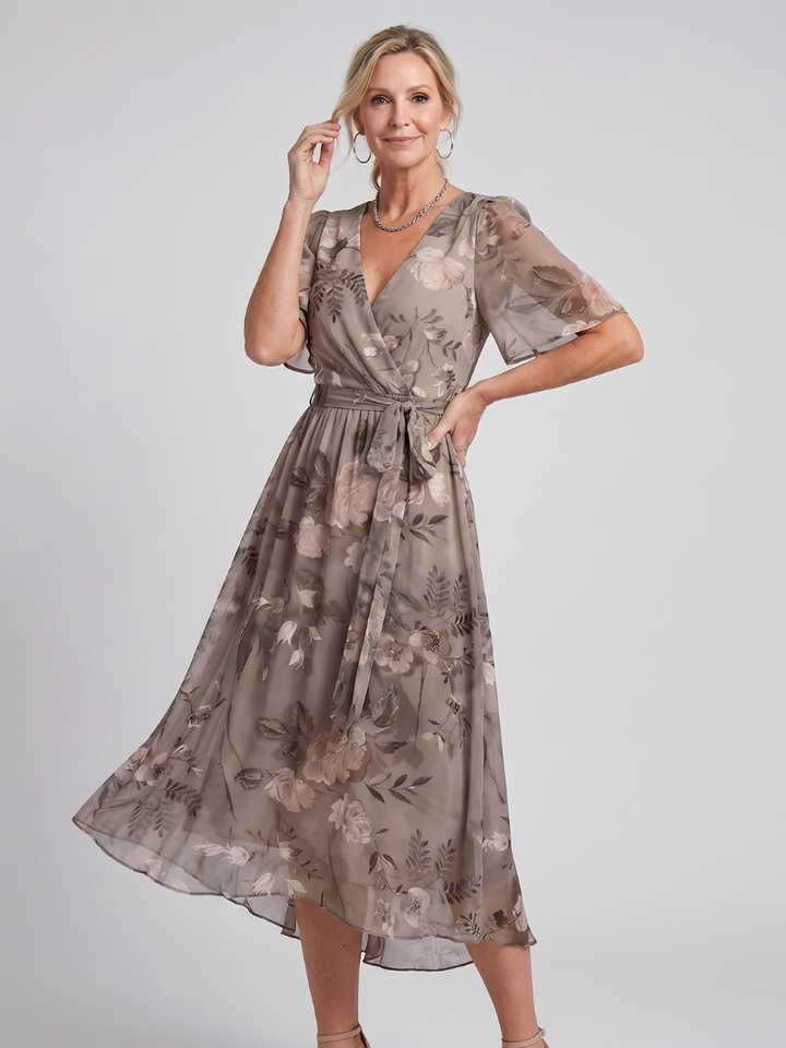 Mirabel | Flutter Sleeve Gathered Waist Floral Print Midi Dress