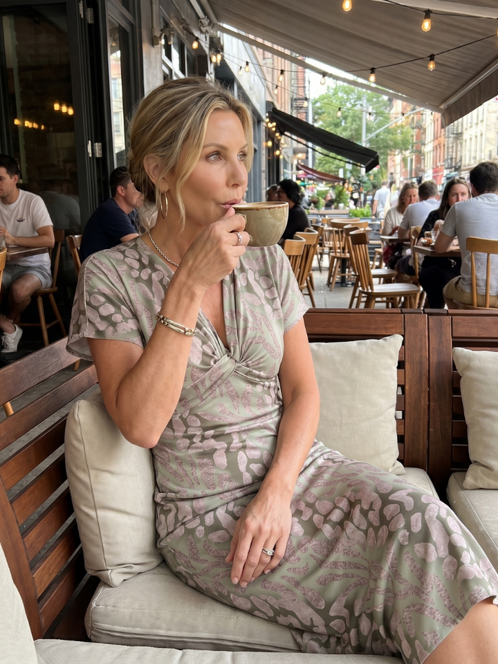Astra | Short Sleeve Abstract Pattern Midi Dress