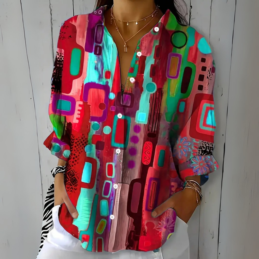 Catalina - Vibrant Artistic Button-Up Blouse