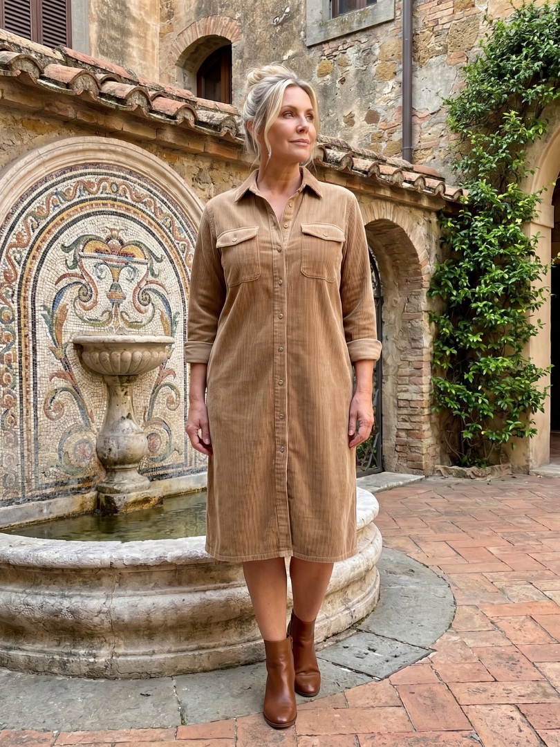 Pema | Long Sleeve Patch Pockets Midi Dress
