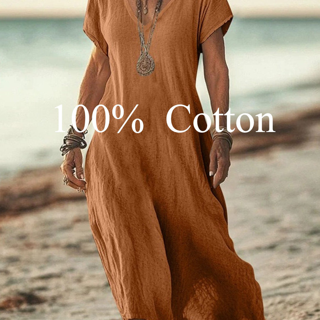 Angela |  100% cotton V-neck Maxi Dress