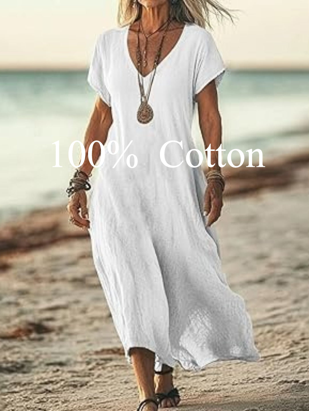 Angela |  100% cotton V-neck Maxi Dress