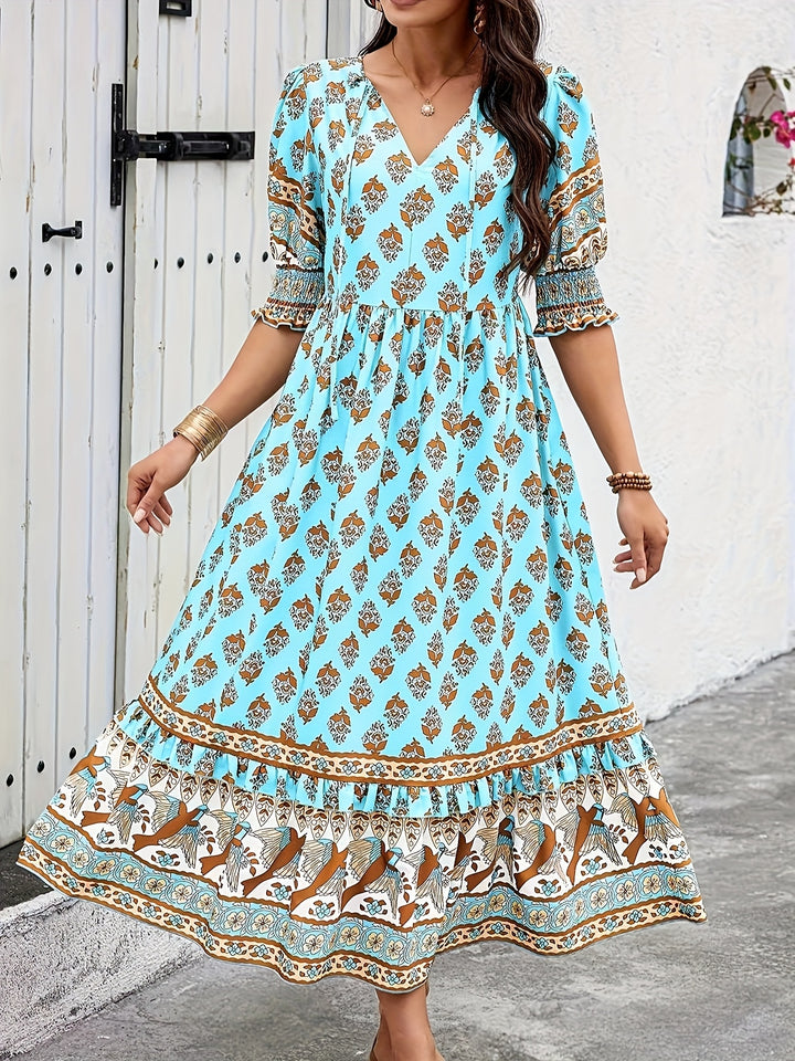 Alicia | Elegant Bohemian Style Long Dress with Lantern Sleeves