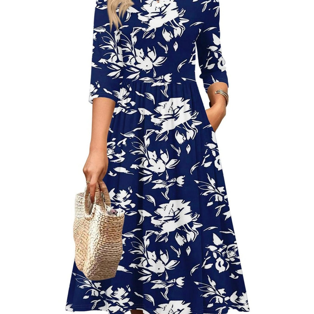 Jesslyn | Flowy A-Line Midi Tshirt Dresses with Pockets