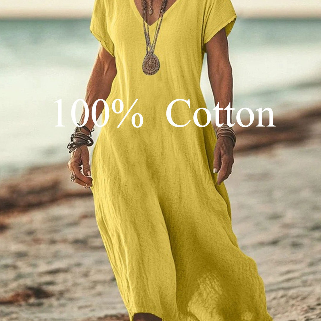 Angela |  100% cotton V-neck Maxi Dress