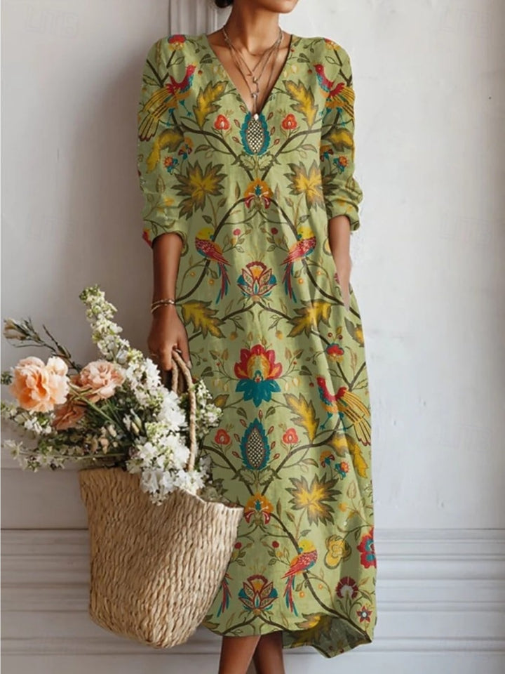 Literary Plant Print Pocket A-Line Dress