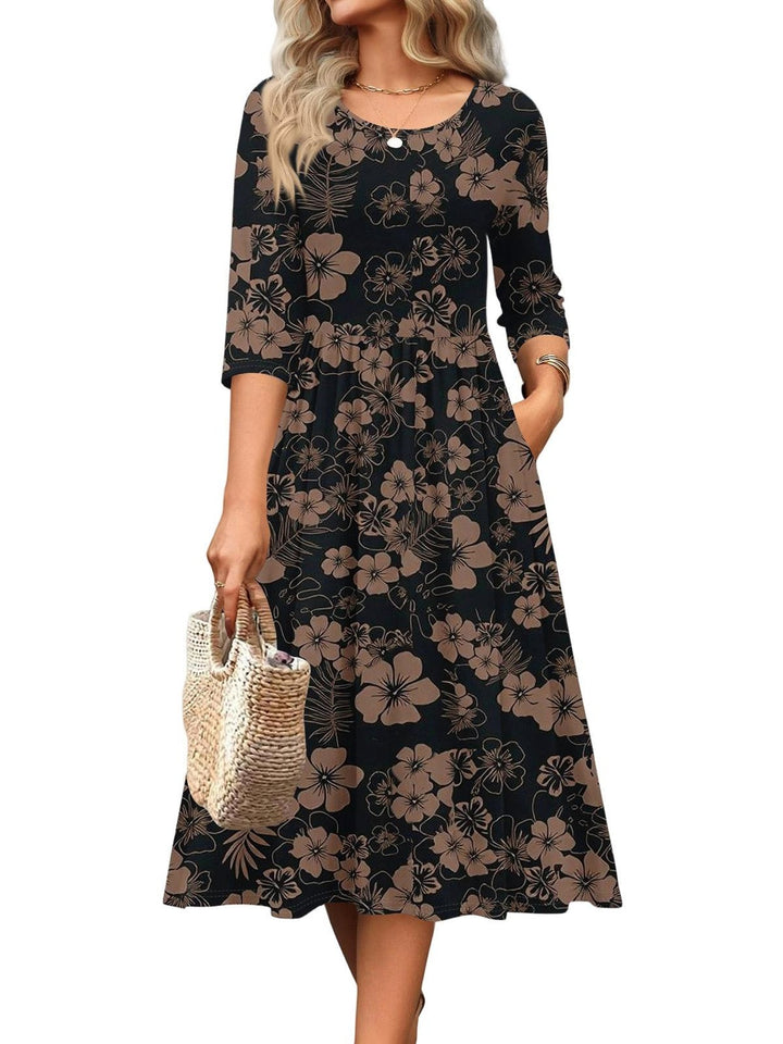 Jesslyn | Flowy A-Line Midi Tshirt Dresses with Pockets