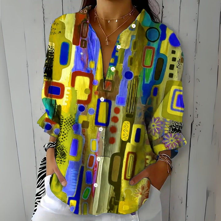 Catalina - Vibrant Artistic Button-Up Blouse