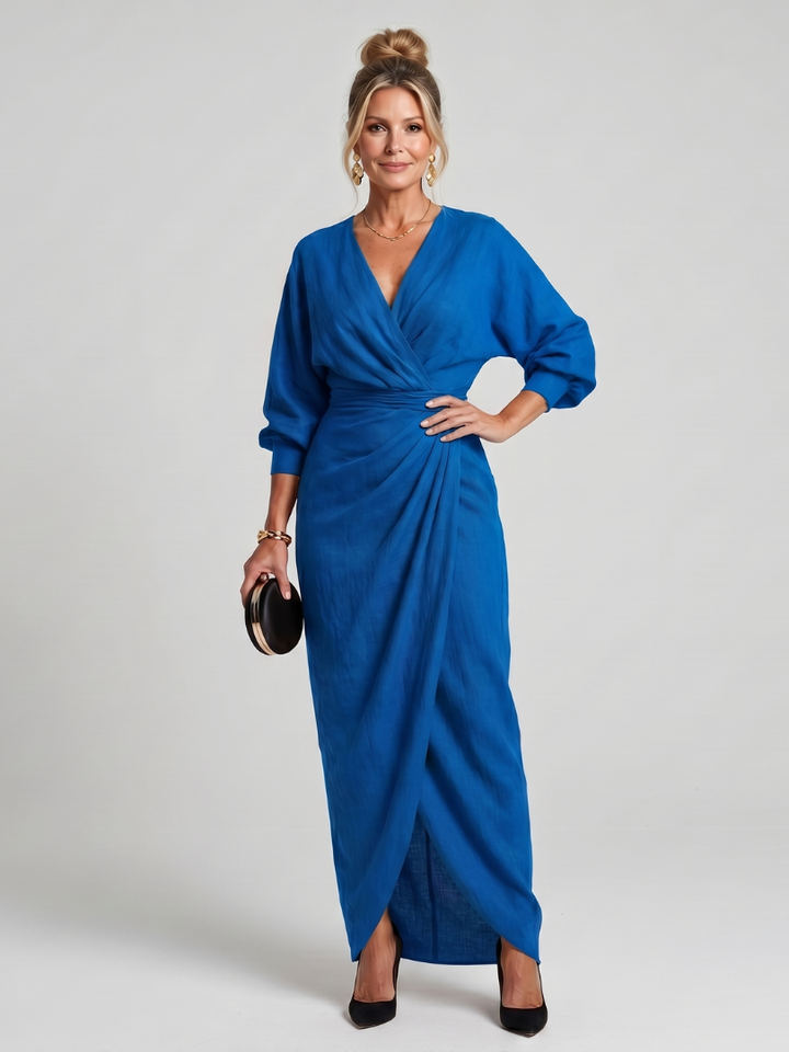 Fable | Long Sleeve Wrap Overlap Skirt Midi Dress