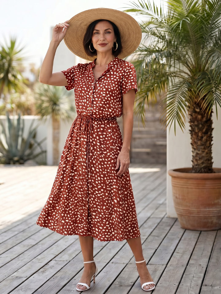 Belladonna | Printed Button Front Belted Midi Dress