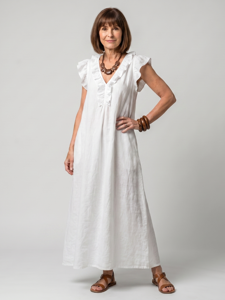 Fern | Sleeveless Ruffle Trim Midi Dress