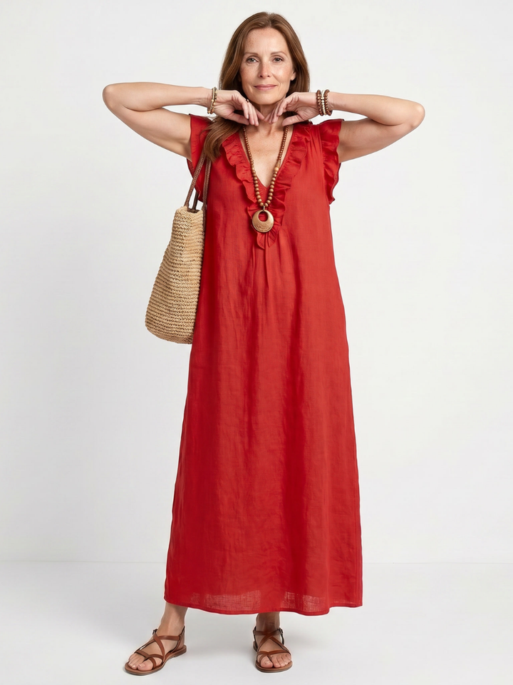 Adelaide | Ruffle Trim Sleeveless Neck Midi Dress