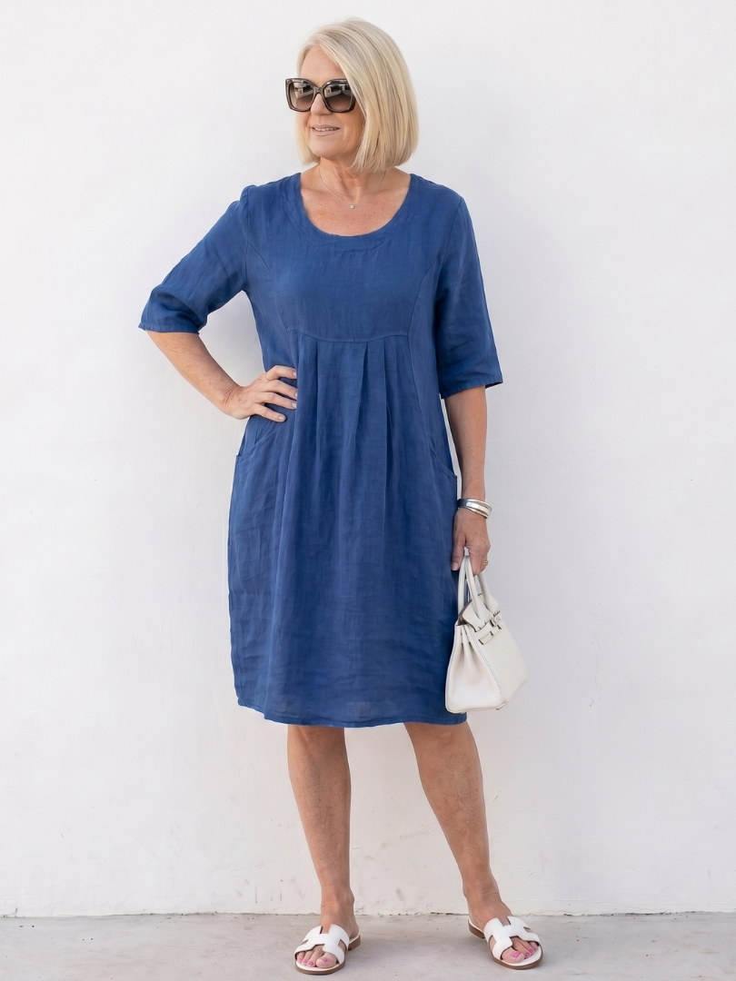 Eska | Gathered Front Half Sleeve Knee Length Dress