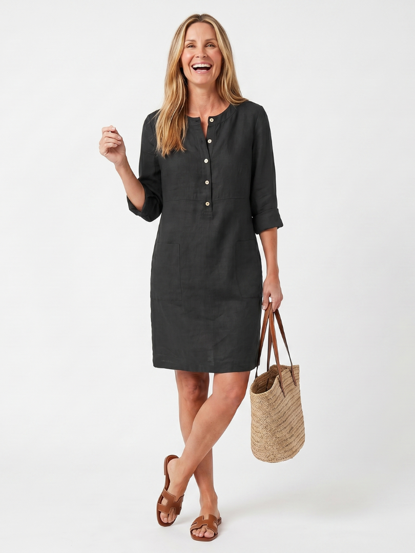 Rosalind | Button Front Sleeve Knee Length Dress