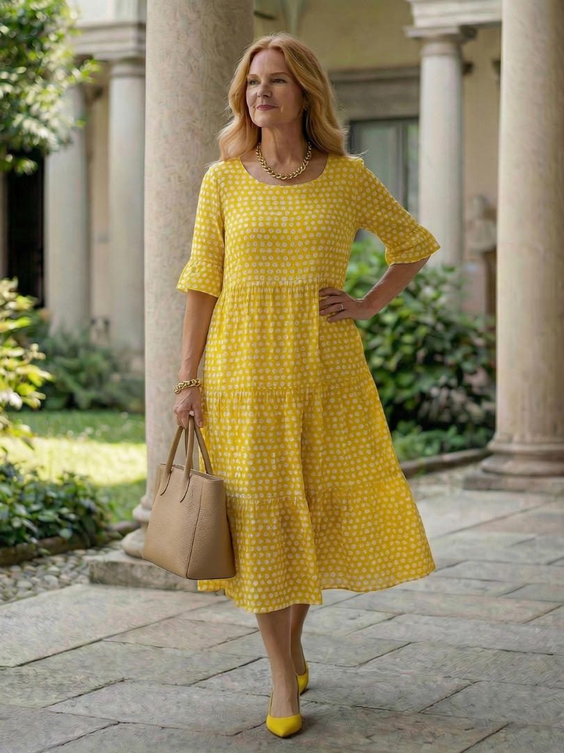 Arlo | Polka Dot Tiered Midi Dress Short Sleeve