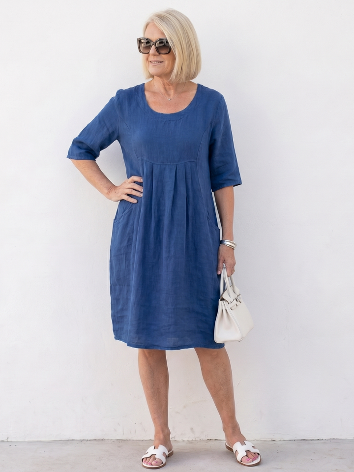 Eska | Gathered Front Half Sleeve Knee Length Dress