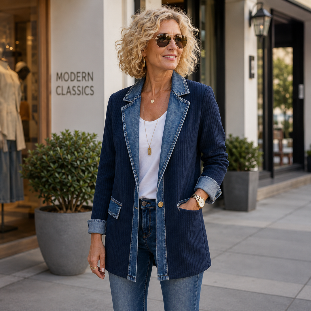 Alina™ | Elegant Denim-Trim Knit Jacket