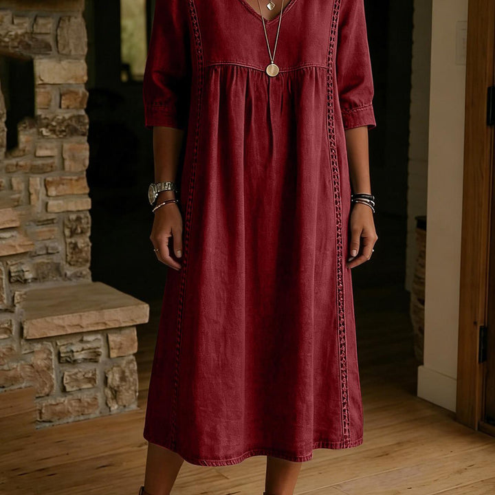 Adeline | Linen Blend V-Neck midi dress