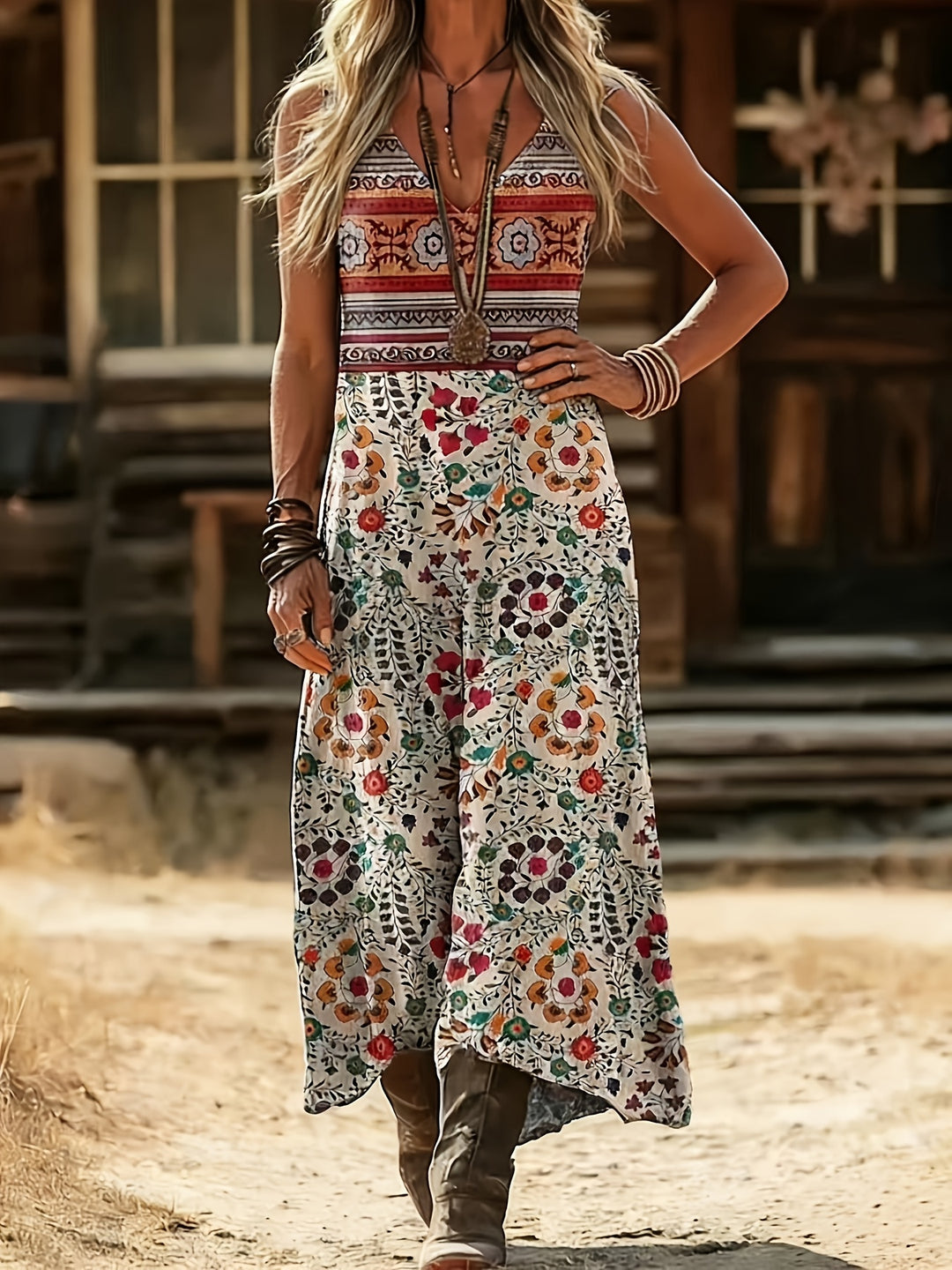 Bria - Sleeveless Boho Print Dress