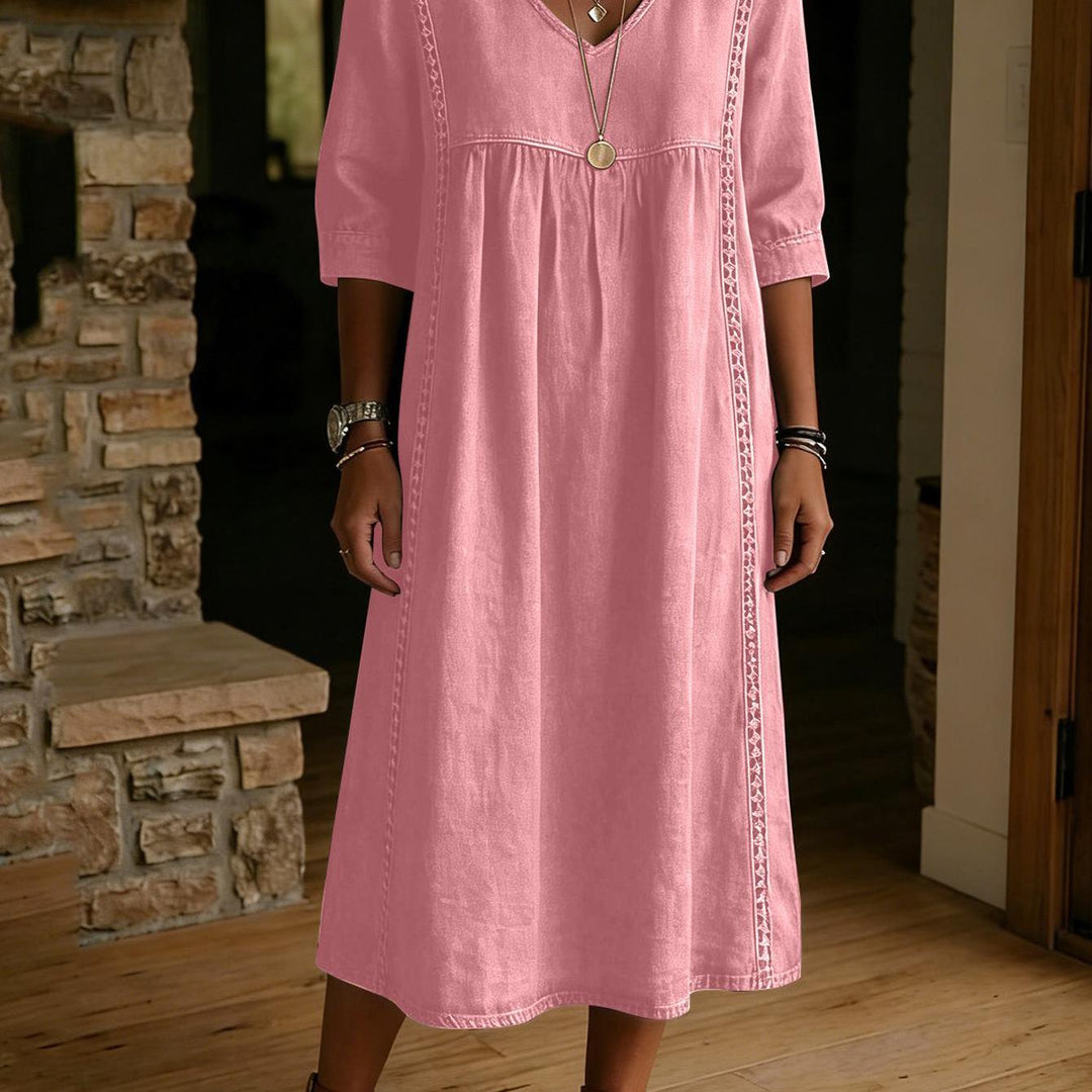 Adeline | Linen Blend V-Neck midi dress