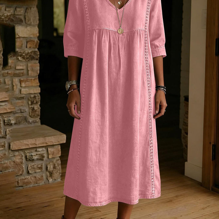 Adeline | Linen Blend V-Neck midi dress