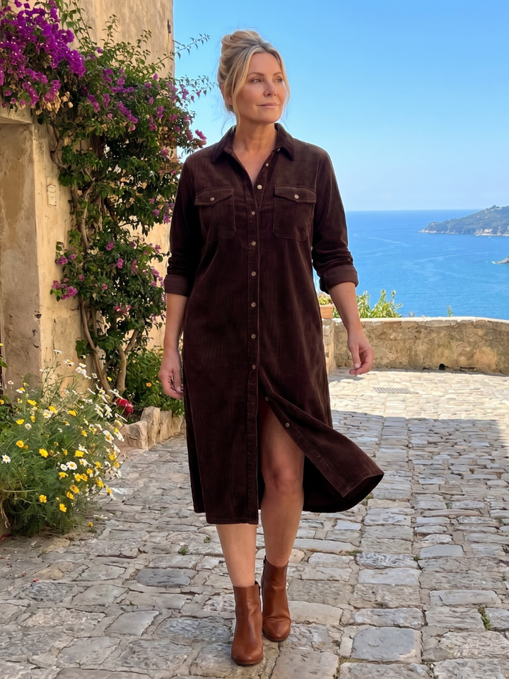 Pema | Long Sleeve Patch Pockets Midi Dress