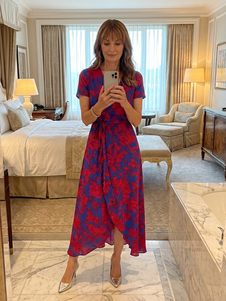 Priya | Short Sleeve Floral Wrap Midi Dress