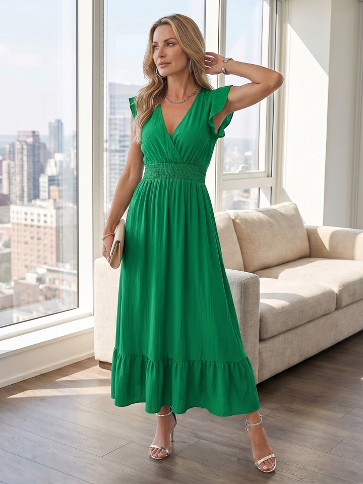 Clove | Ruffle Sleeve Smocked Waist Midi Dress