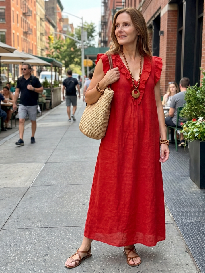 Adelaide | Ruffle Trim Sleeveless Neck Midi Dress