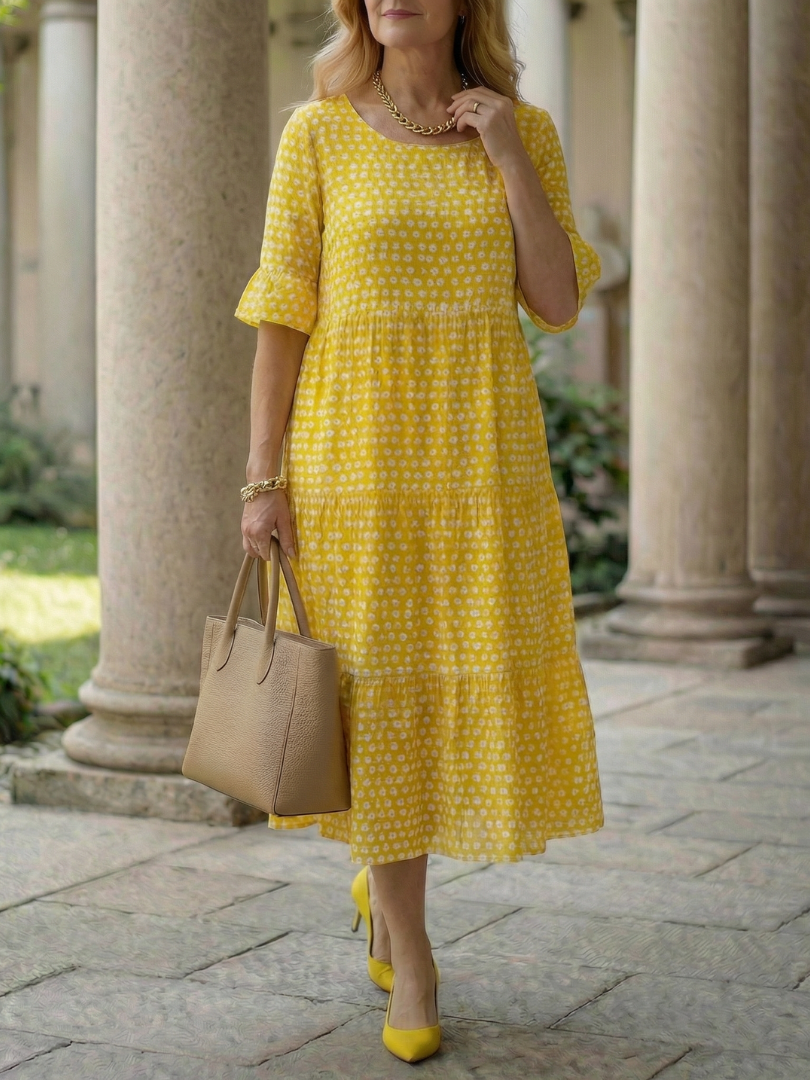 Arlo | Polka Dot Tiered Midi Dress Short Sleeve