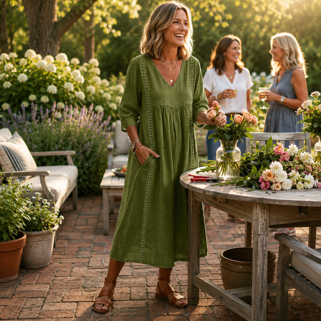 Carmen | Elegant Leightweight Maxi Dress with Ruched 3/4 Sleeves