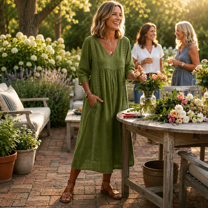 Carmen | Elegant Leightweight Maxi Dress with Ruched 3/4 Sleeves