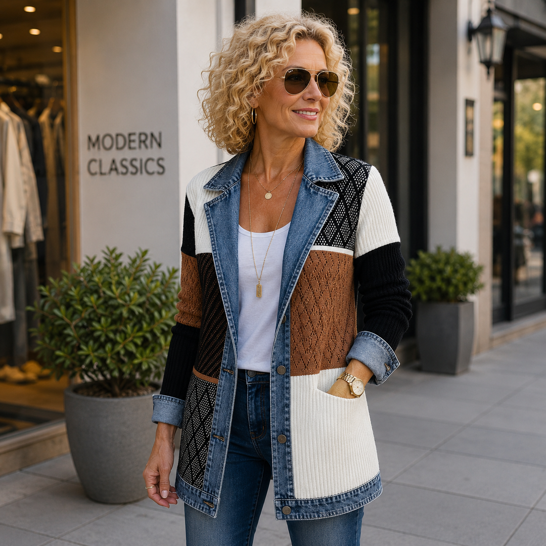 Alina™ | Elegant Denim-Trim Knit Jacket