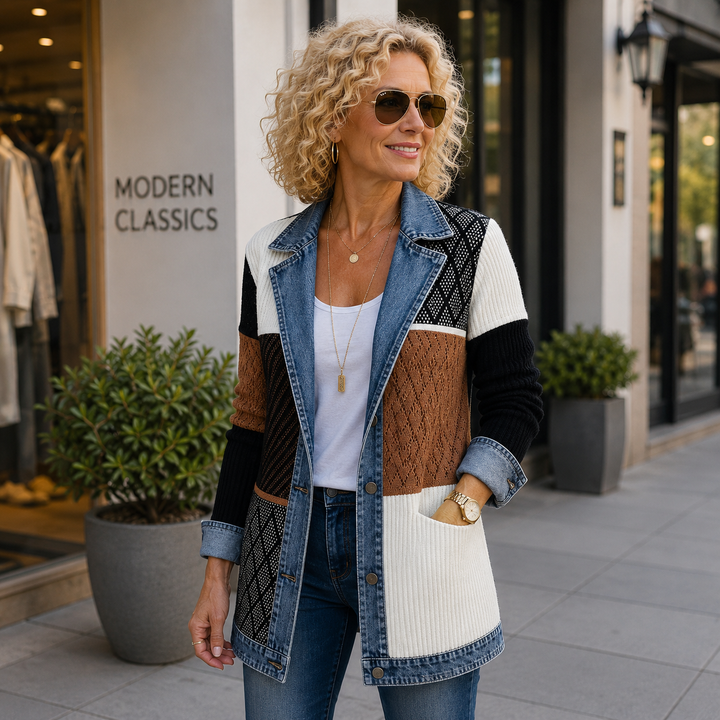 Alina™ | Elegant Denim-Trim Knit Jacket