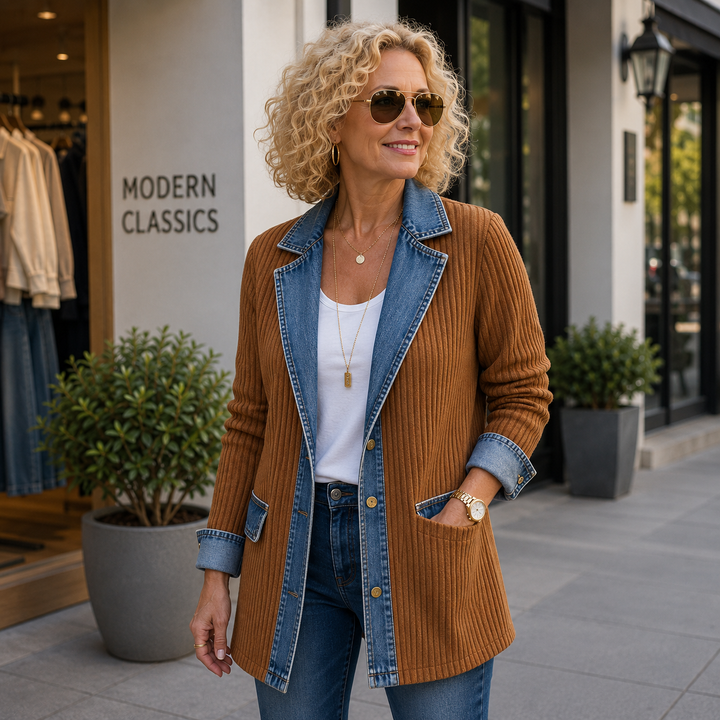 Alina™ | Elegant Denim-Trim Knit Jacket