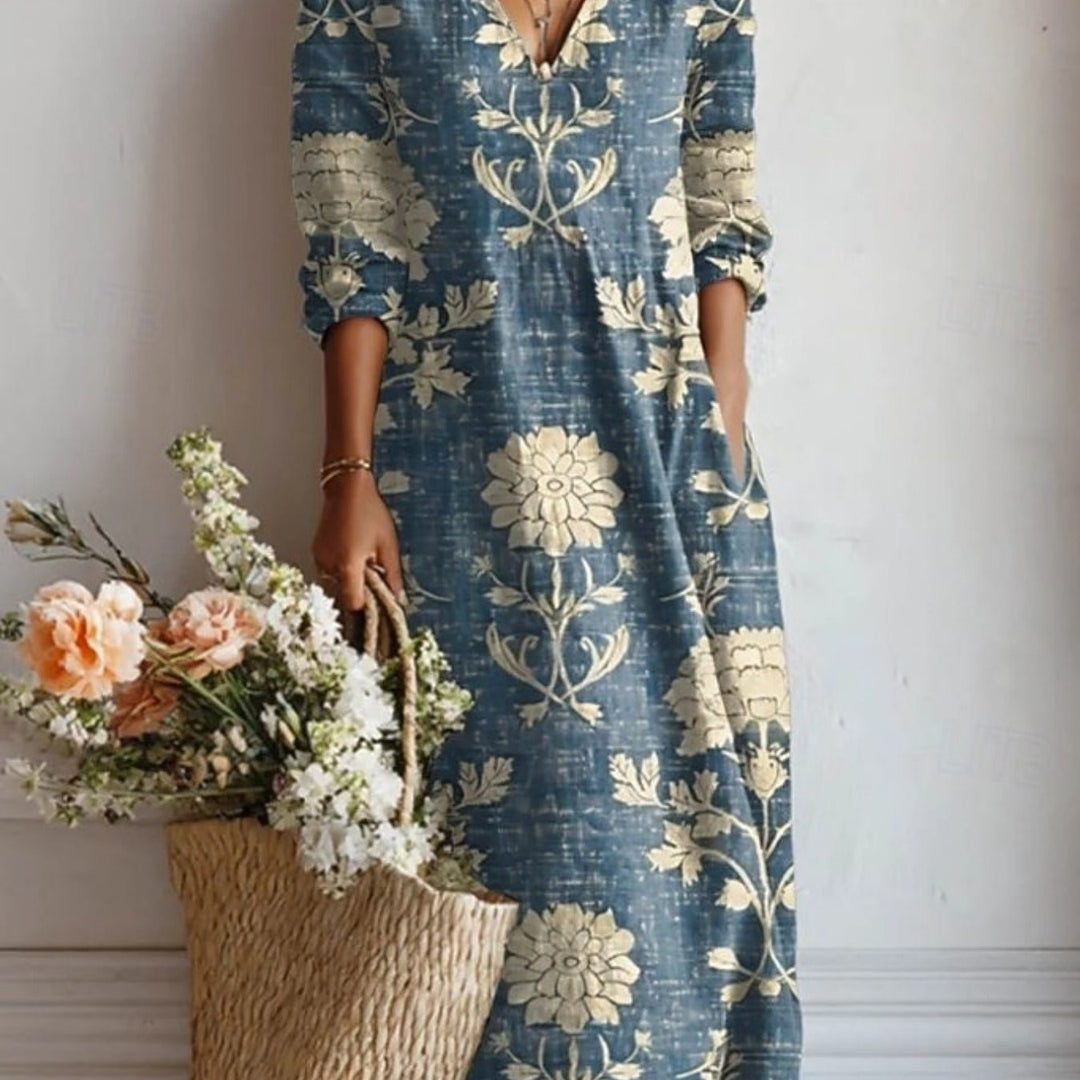 Literary Plant Print Pocket A-Line Dress