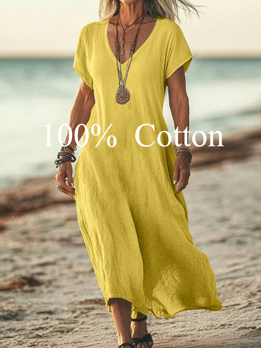 Angela |  100% cotton V-neck Maxi Dress