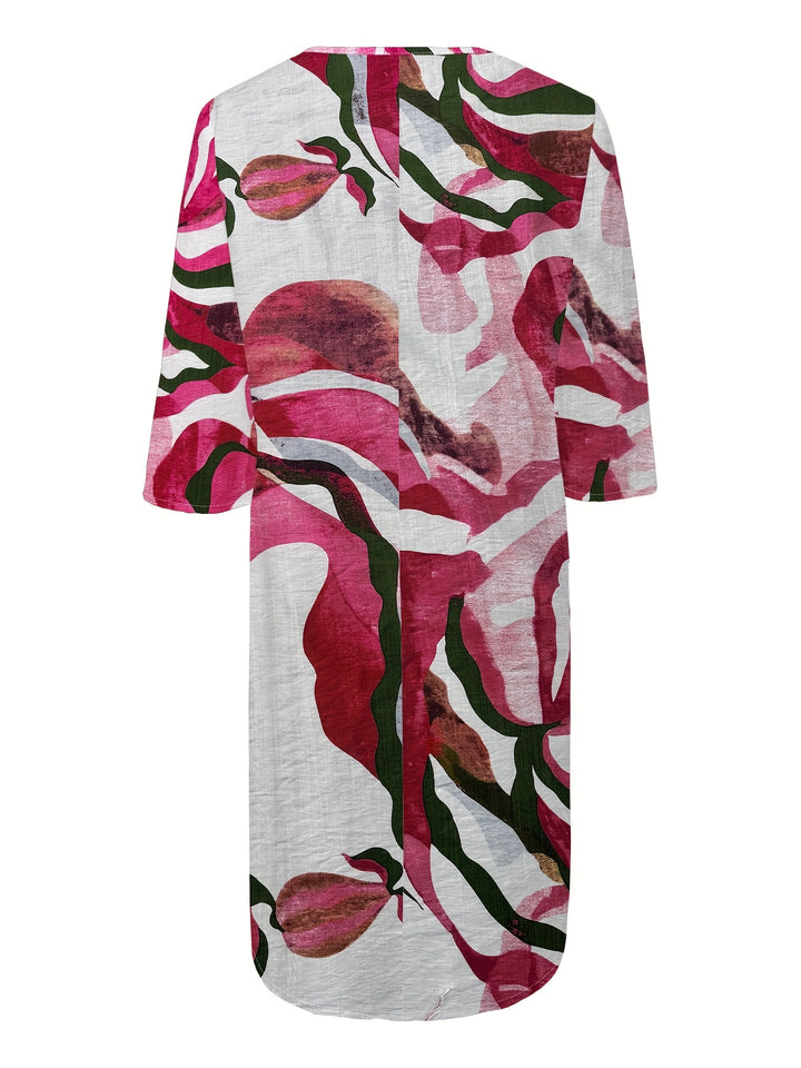 Alexandra | 100% Linen V-Neck Printed Dress