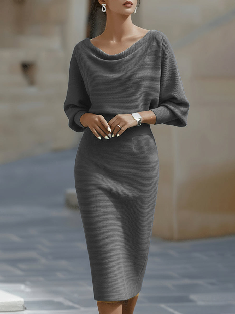 Olivia | White Draped Batwing Midi Dress