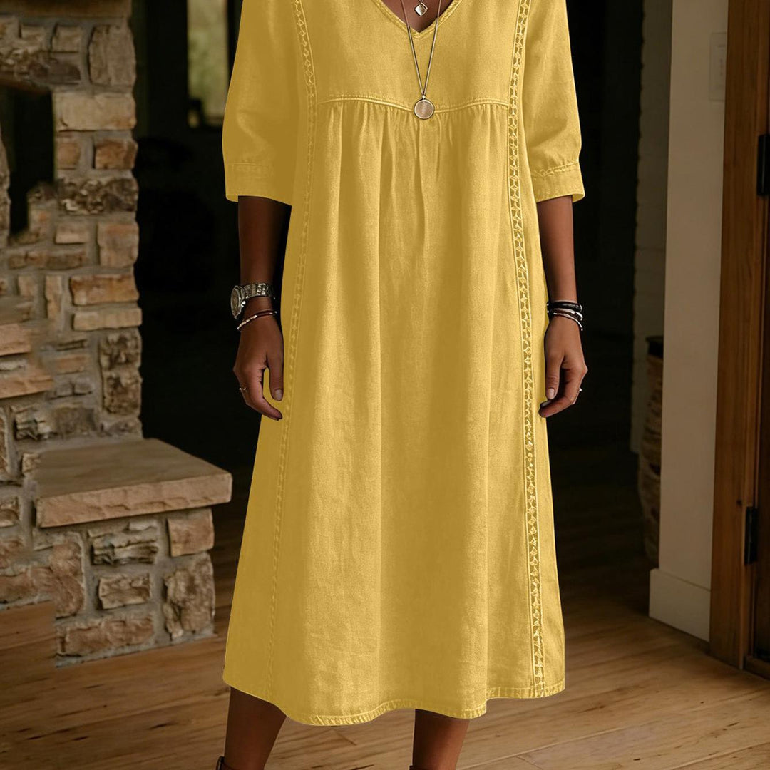 Adeline | Linen Blend V-Neck midi dress
