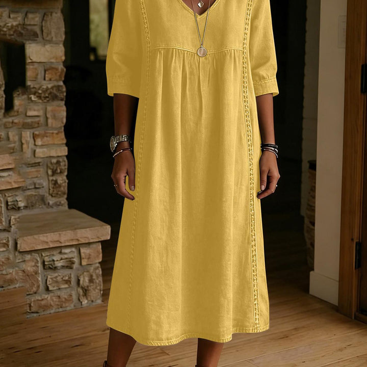 Adeline | Linen Blend V-Neck midi dress