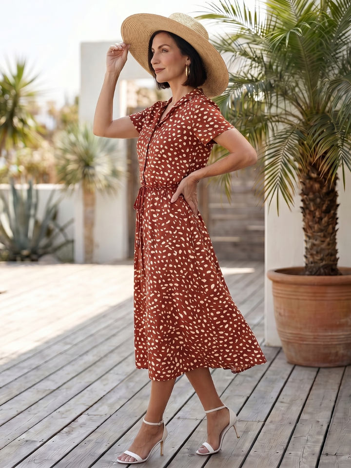 Belladonna | Printed Button Front Belted Midi Dress