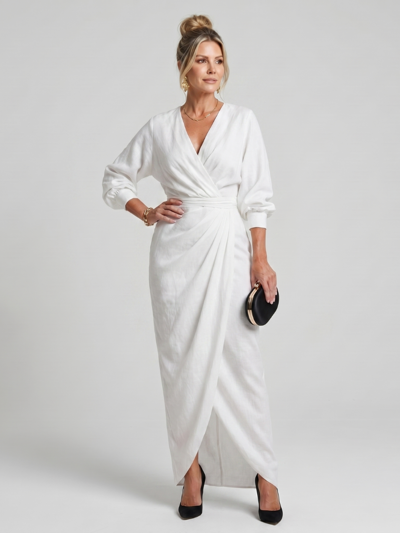 Fable | Long Sleeve Wrap Overlap Skirt Midi Dress