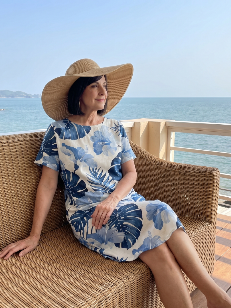Vana | Round Neck Plant Print Midi Dress